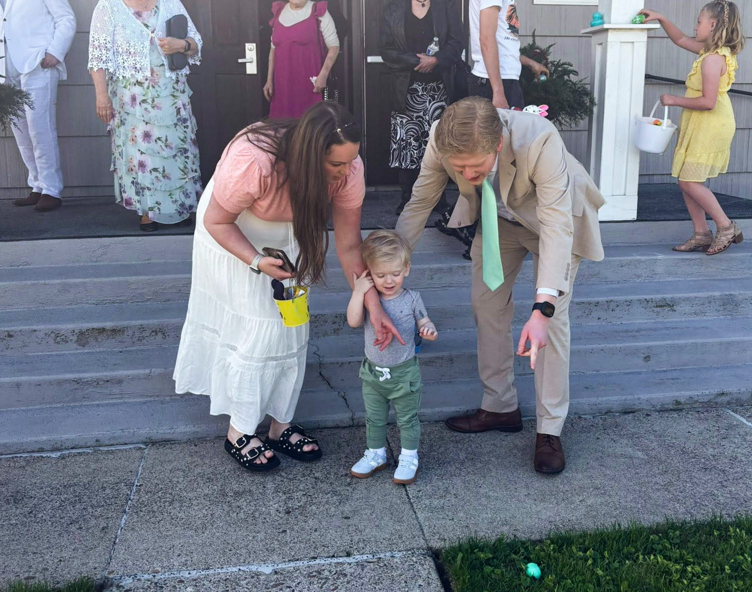 Church family gathering for Easter egg hunt